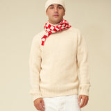 Checkerboard Merino Lambswool Neckerchief - Poppy Red & Ecru