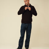 Merino Lambswool Rugby Jumper - Dark Brown