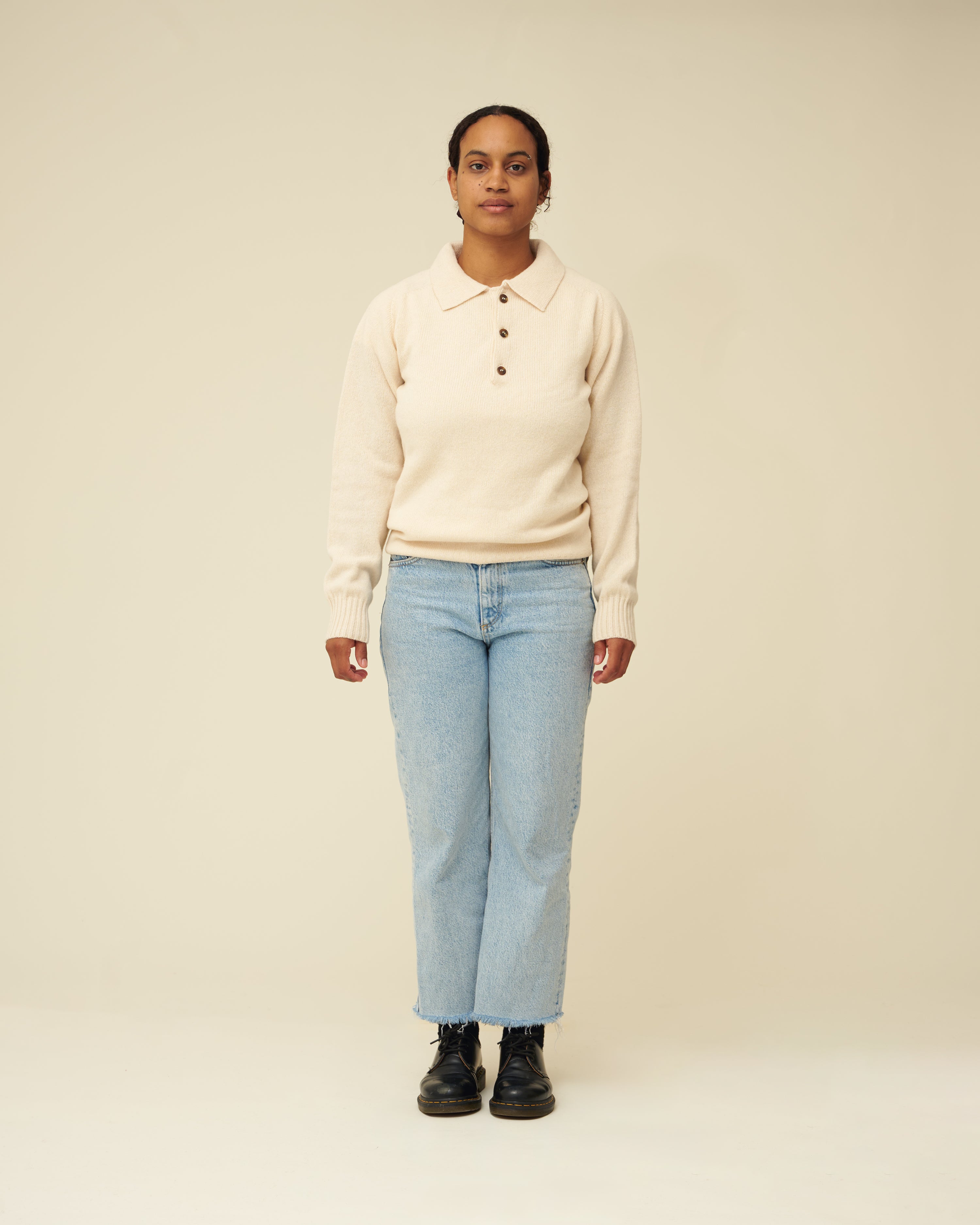 Women’s Ecru Merino Lambswool Rugby Jumper simswear