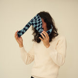 Checkerboard Merino Lambswool Neckerchief - Navy Blue & Helford Green