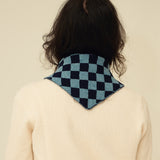 Checkerboard Merino Lambswool Neckerchief - Navy Blue & Helford Green