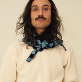 Checkerboard Merino Lambswool Neckerchief - Navy Blue & Helford Green