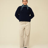 Checkerboard Merino Lambswool Neckerchief - Navy Blue & Helford Green