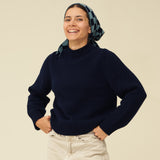 Checkerboard Merino Lambswool Neckerchief - Navy Blue & Helford Green