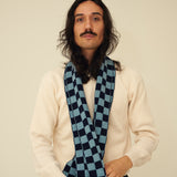 Checkerboard Merino Lambswool Scarf - Navy Blue & Helford Green