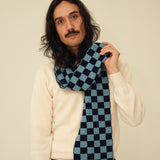 Checkerboard Merino Lambswool Scarf - Navy Blue & Helford Green