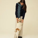 Checkerboard Merino Lambswool Scarf - Navy Blue & Helford Green