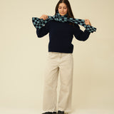 Checkerboard Merino Lambswool Scarf - Navy Blue & Helford Green