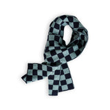 Checkerboard Merino Lambswool Scarf - Navy Blue & Helford Green