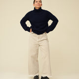 Chunky Merino Lambswool Roll Neck - Navy Blue