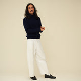 Chunky Merino Lambswool Roll Neck - Navy Blue