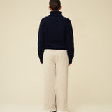 Chunky Merino Lambswool Roll Neck - Navy Blue