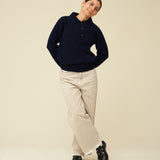 Merino Lambswool Rugby Jumper - Navy Blue