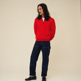 Merino Lambswool Rugby Jumper - Poppy Red