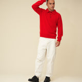 Merino Lambswool Rugby Jumper - Poppy Red
