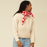 Checkerboard Merino Lambswool Neckerchief - Poppy Red & Ecru