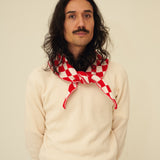 Checkerboard Merino Lambswool Neckerchief - Poppy Red & Ecru