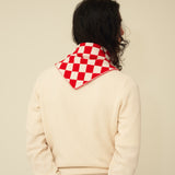 Checkerboard Merino Lambswool Neckerchief - Poppy Red & Ecru