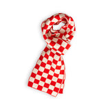 Checkerboard Merino Lambswool Scarf - Poppy Red & Ecru