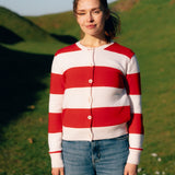 Lightweight Cropped Cardigan - Redcurrant Stripe