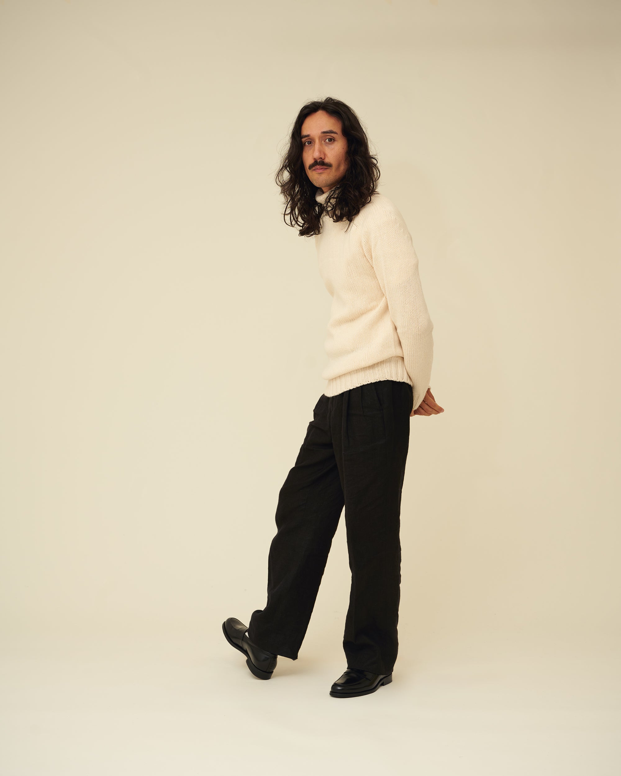 Men’s Ecru Chunky Merino Lambswool Roll Neck | British-Made | Simswear