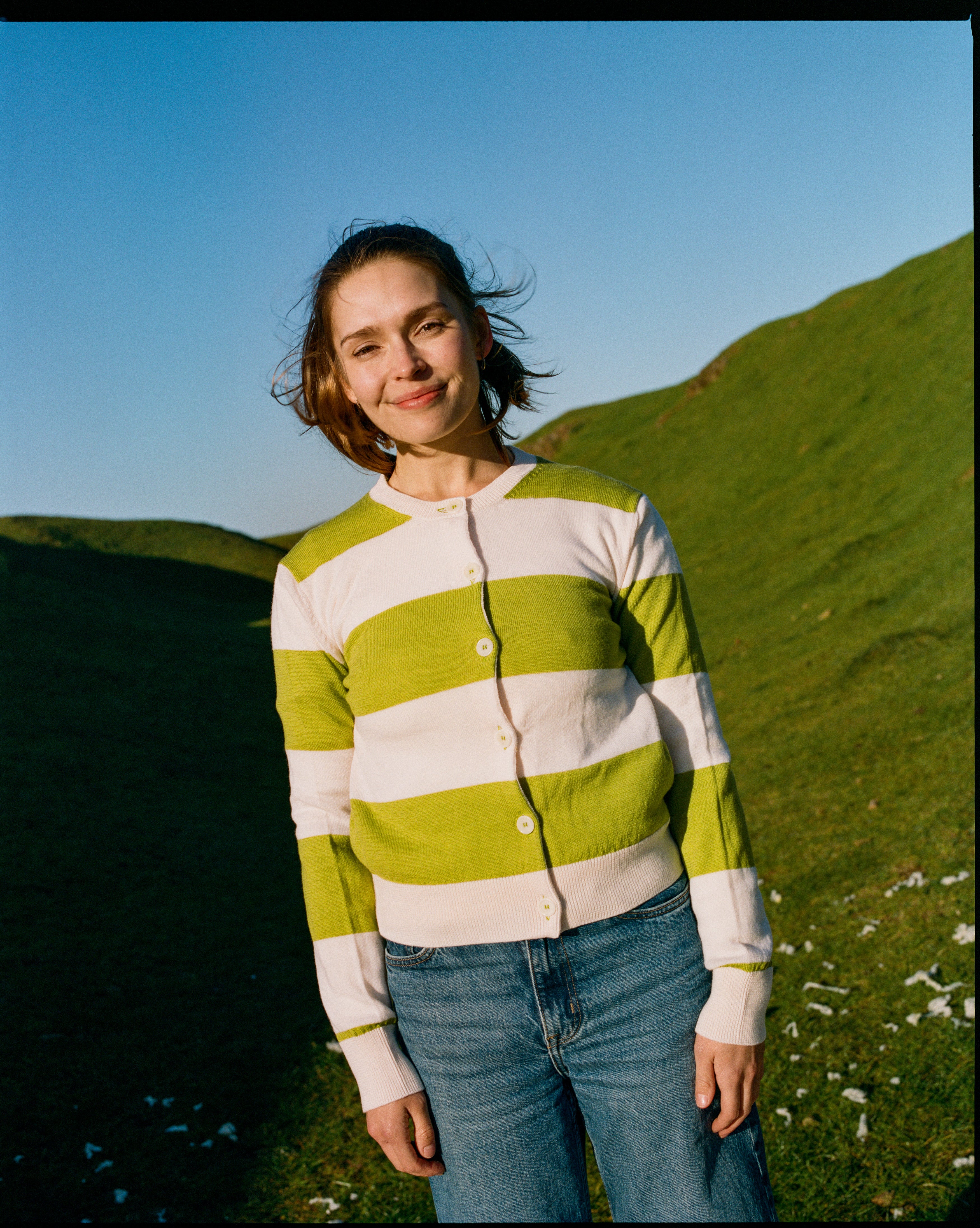 Lightweight Cropped Cardigan - Apple Green Stripe