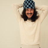 Checkerboard Merino Lambswool Neckerchief - Navy Blue & Helford Green