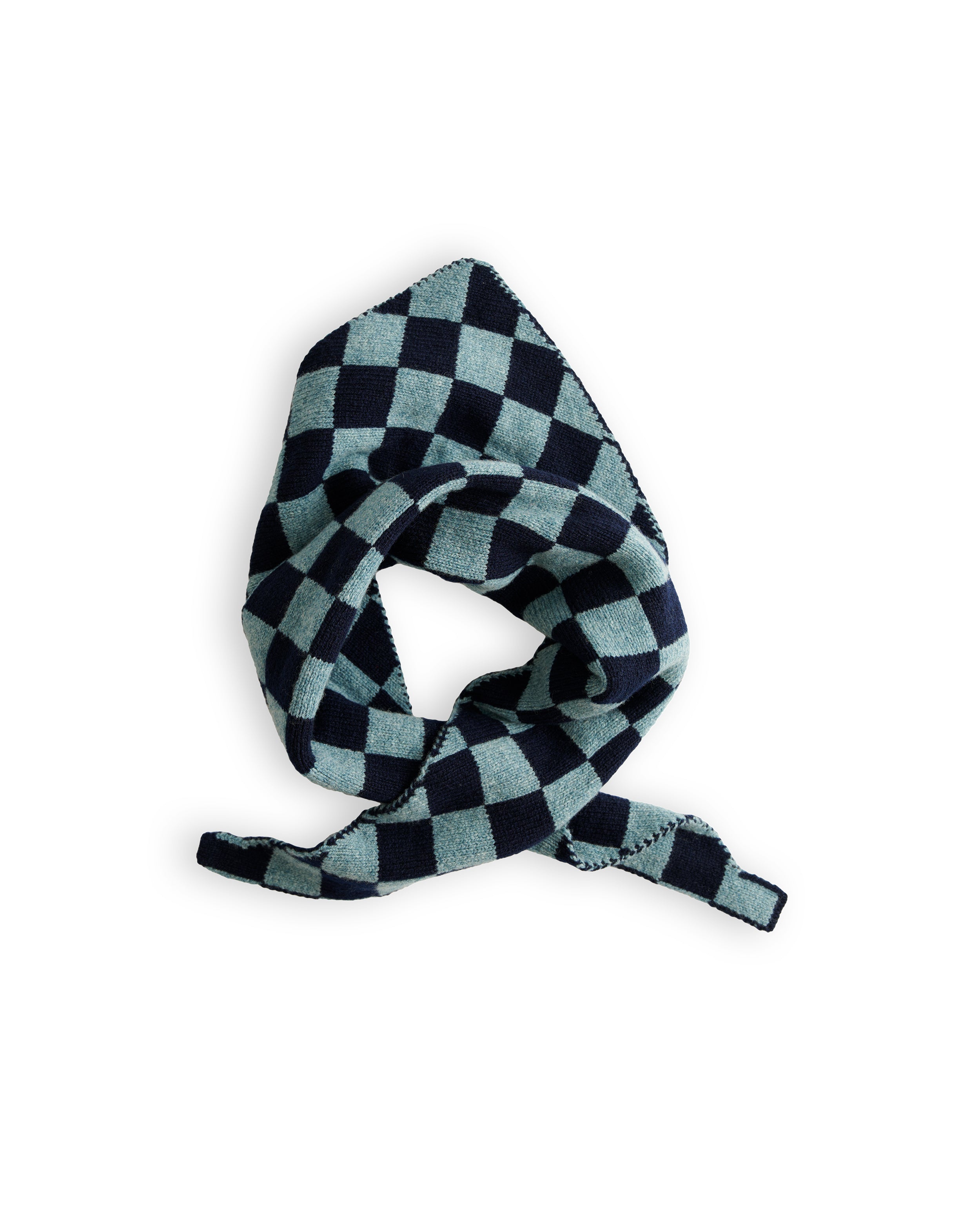 Checkerboard Merino Lambswool Neckerchief - Navy Blue & Helford Green
