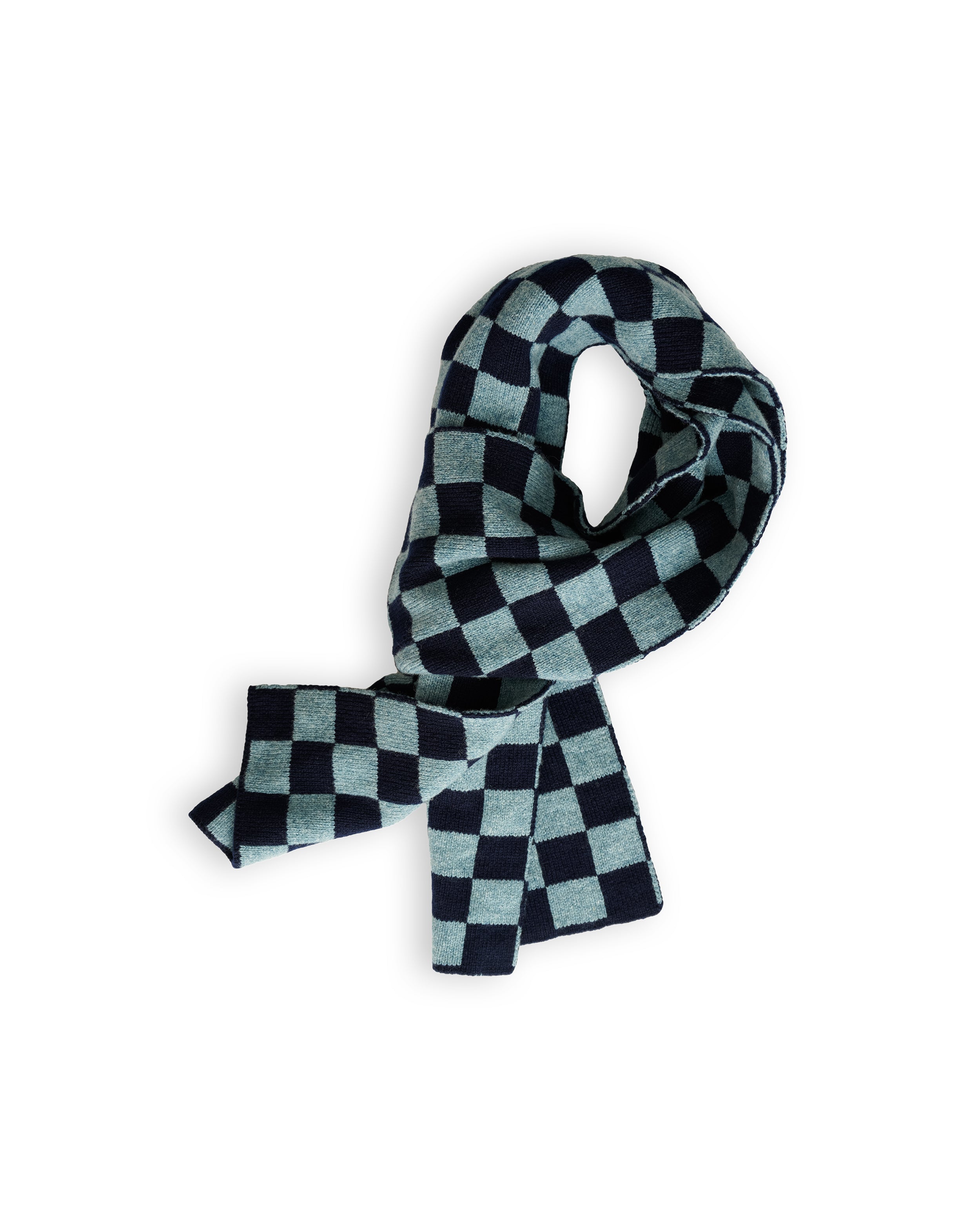 Checkerboard Merino Lambswool Scarf - Navy Blue & Helford Green