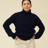 Chunky Merino Lambswool Roll Neck - Navy Blue