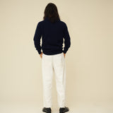 Merino Lambswool Rugby Jumper - Navy Blue