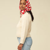 Checkerboard Merino Lambswool Neckerchief - Poppy Red & Ecru