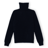 Chunky Merino Lambswool Roll Neck - Navy Blue